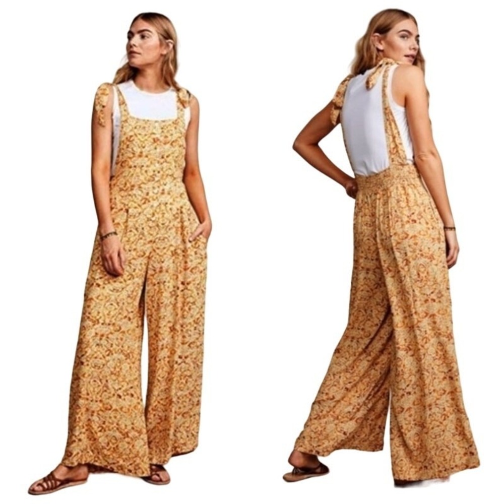 Free People Sugar Sands Jumpsuit  Wide Leg Tie Strap XS NEW Boho Festival Resort - Picture 2 of 9